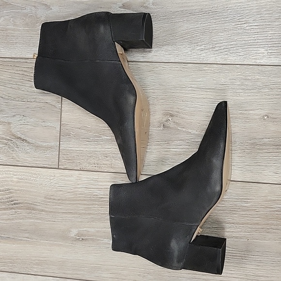 L'Agence Size 37 1/2 (7) Jeanne Block Heel Charcoal Suede Bootie NEW - Picture 3 of 9